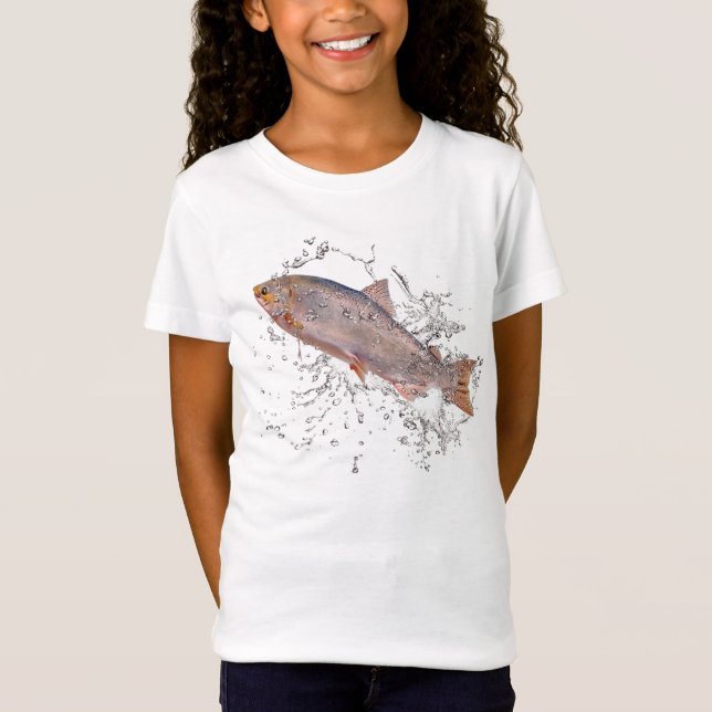 T-shirt cor-de-rosa com salmão para raparigas (Frente)