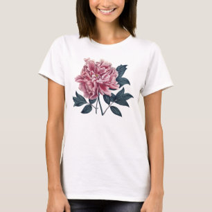 T-shirt cor-de-rosa da peônia do vintage