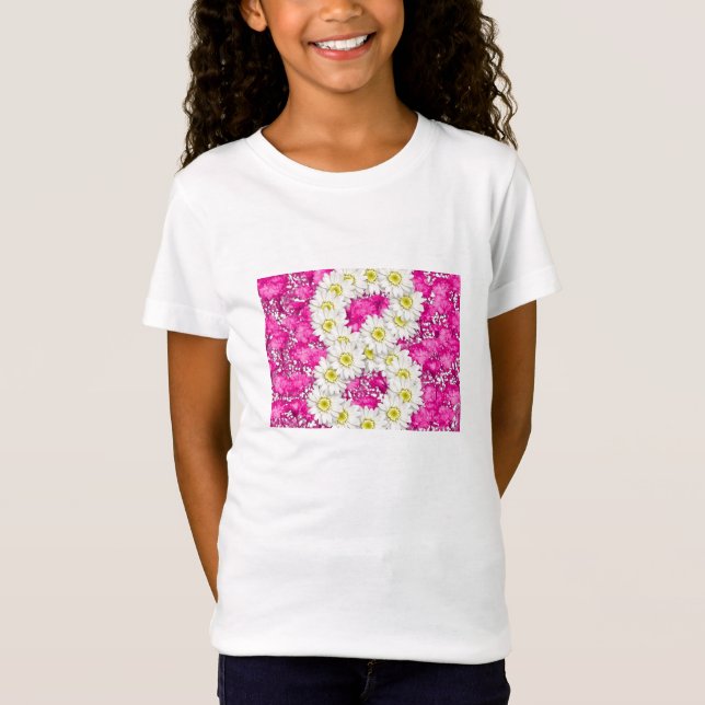 T-shirt cor-de-rosa das flores do 8o aniversário (Frente)