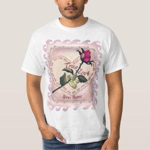 T-shirt cor-de-rosa do coração do amor verdadeir