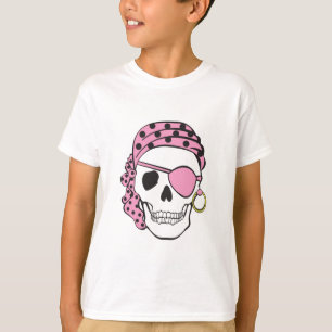 T-shirt cor-de-rosa do crânio do pirata