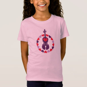 T-shirt cor-de-rosa do violino dos miúdos com