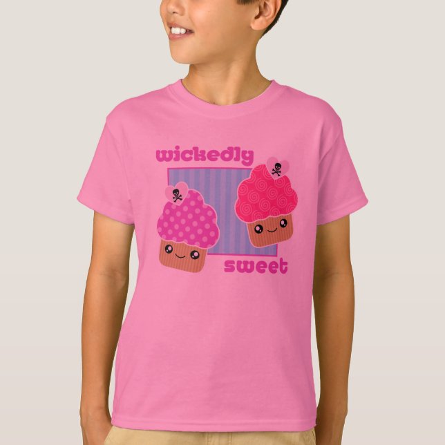 T-shirt cor-de-rosa dos cupcakes mà doces de (Frente)