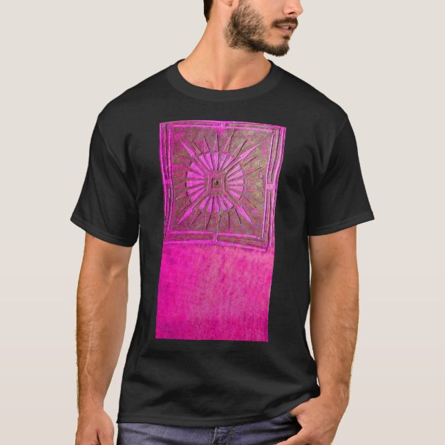 T-shirt Cor-de-rosa-estrela,preto-de-fúcsia, monograma (Frente)