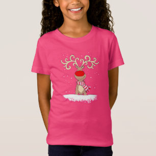 t-shirt cor-de-rosa feminino da rena com o nariz