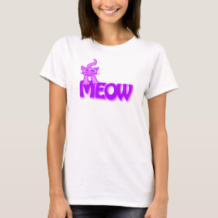 T-shirt cor-de-rosa roxo gráfico do gato do Meow