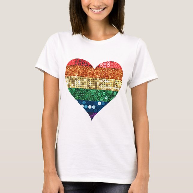 T-shirt coração arco-íris lgbt (Frente)