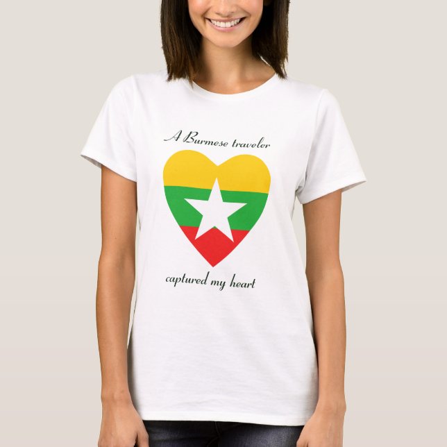 T-Shirt Coração com a Bandeira de Myanmar (Frente)