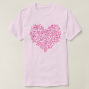 T-Shirt Coração Cor-de-Rosa Crânio