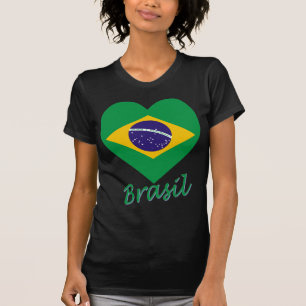 T-shirt Coração da bandeira de Brasil