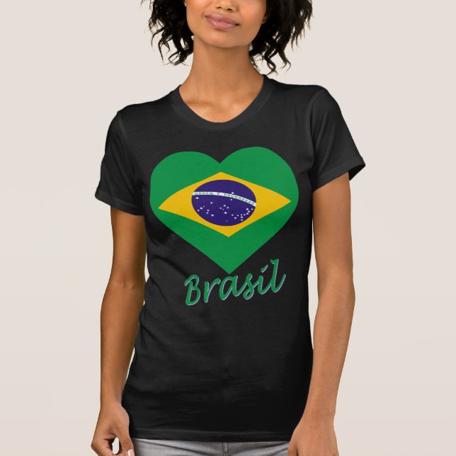 T-shirt Coração da bandeira de Brasil (Frente)