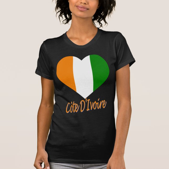 T-shirt Coração da bandeira de D'Ivoire da costa (Frente)