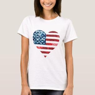 T-shirt coração da bandeira dos eua