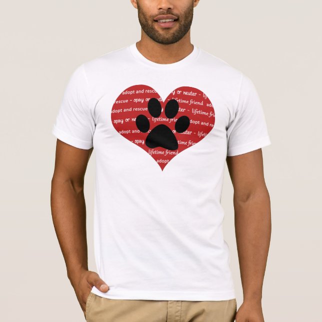 T-shirt Coração de adoção e resgate de animais com pata (Frente)