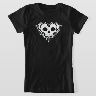 T-Shirt Coração Decorativo do Crânio