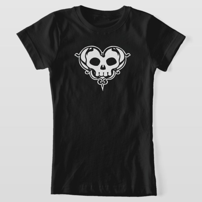 T-Shirt Coração Decorativo do Crânio (Postura )