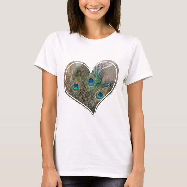 T-shirt Coração do dobro da pena do pavão (Frente)