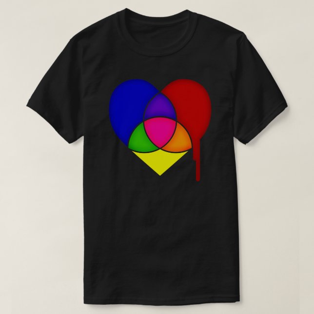 T-shirt coração do gráfico de cores (Frente do Design)