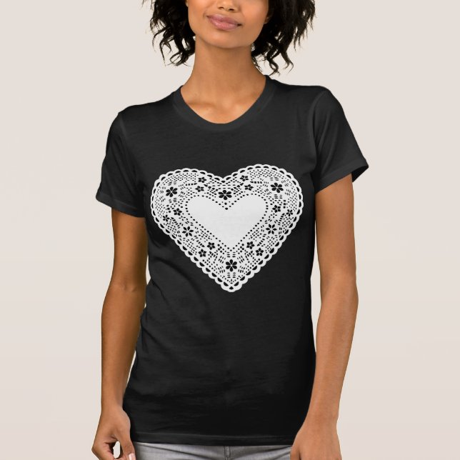 T-shirt Coração do Lace Negro e Branco (Frente)
