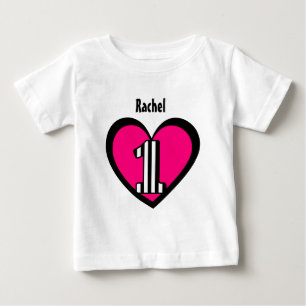 T-shirt Coração listrado de 1 ano V9 do número do prime