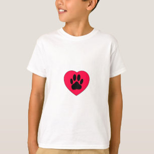 T-shirt Coração Vermelho Com Impressão De Pata De Cão