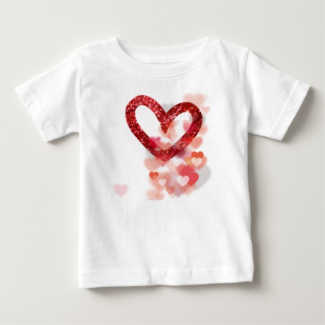 T-shirt Coração Vermelho de Brilho Falso e Agrupamentos de (Frente)