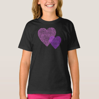 T-shirt Corações de impressão digital roxa e rosa