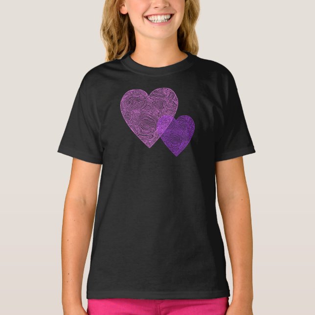 T-shirt Corações de impressão digital roxa e rosa (Frente)