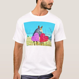 T-shirt Corações dos namorados do cavalo do branco e do