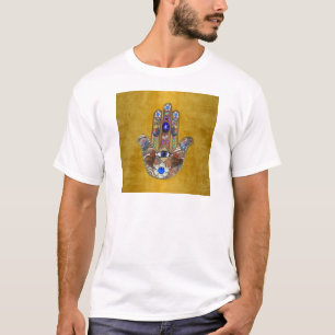 T-shirt Corações Hamsa Flores Opala Arte em Ouro