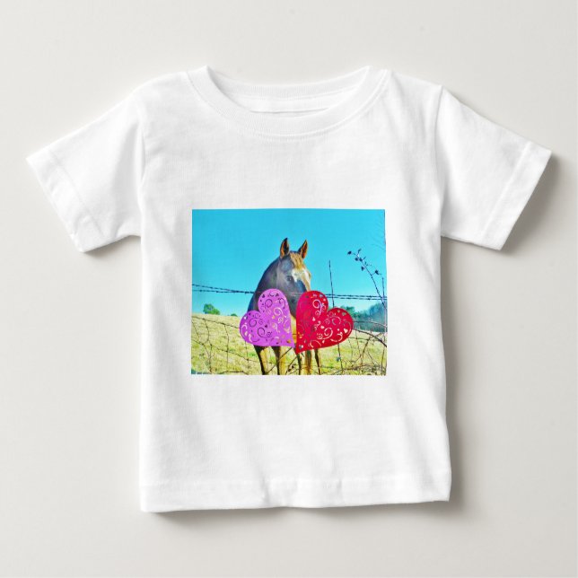 T-shirt Corações Namorados de cavalo branco e castanho (Frente)