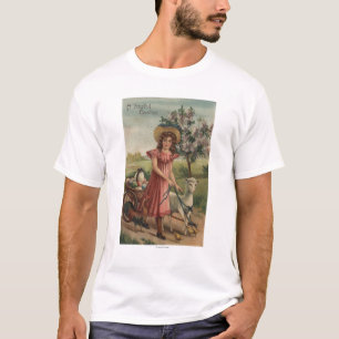 T-shirt Cordeiro, pintinho, e galo de passeio da menina