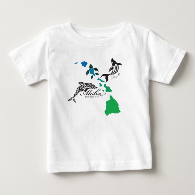 T-shirt Corrente das ilhas de Havaí - golfinho e baleia de (Frente)