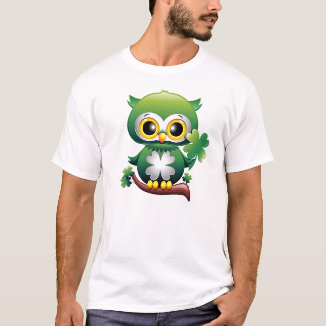 T-shirt Coruja Bebê Fofo St Patrick Cartoon (Frente)