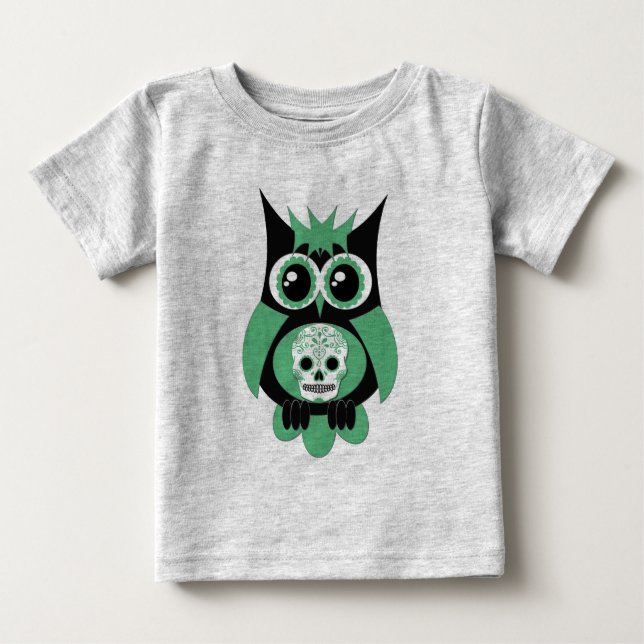 T-shirt Coruja de Crânio Verde (Frente)
