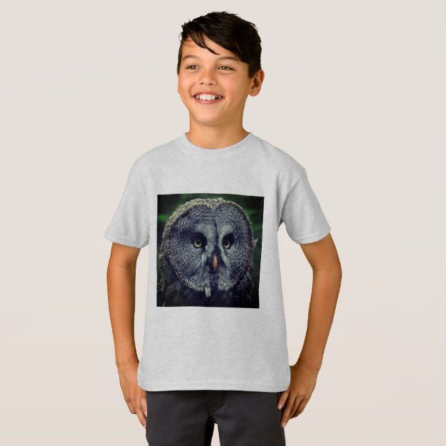 T-shirt Coruja de grandes cinzas (Frente Completa)