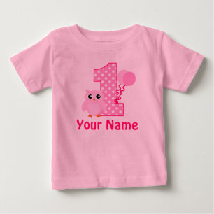 T-shirt Coruja do rosa do cupcake do primeiro aniversario