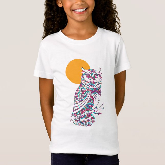 T-shirt Coruja e lua coloridas (Frente)