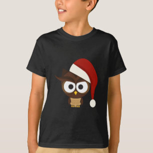 T-shirt Coruja irritada que veste o chapéu do papai noel