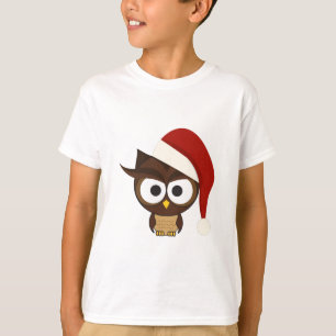 T-shirt Coruja irritada que veste o chapéu do papai noel