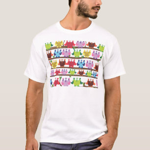 T-shirt Corujas Engraçadas sentadas num padrão de brach