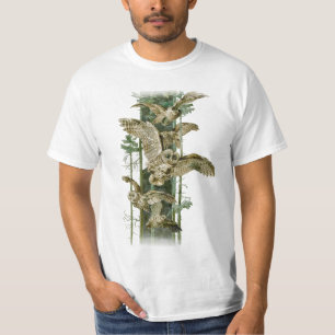 T-shirt Corujas Marrons em Voo
