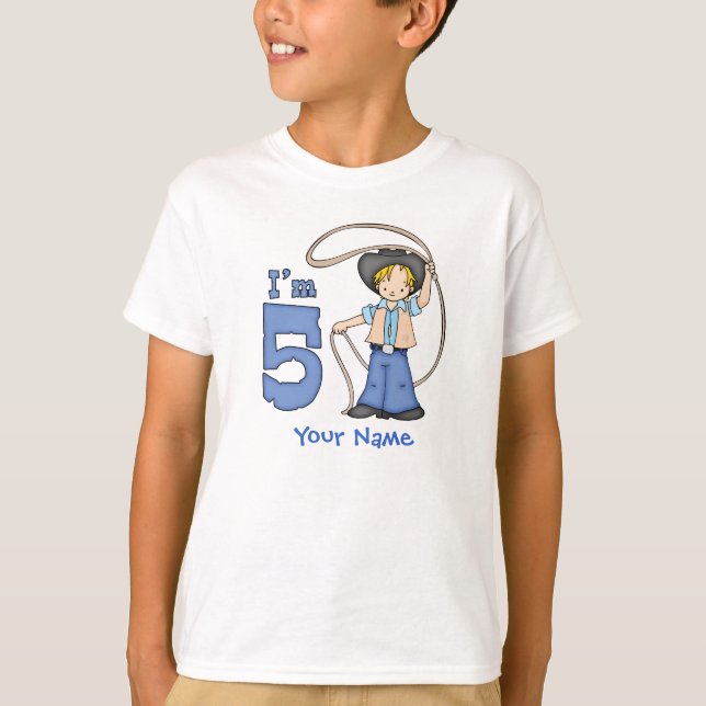 T-shirt Cowboy Roper 5 Birthday Personalizado (Frente)