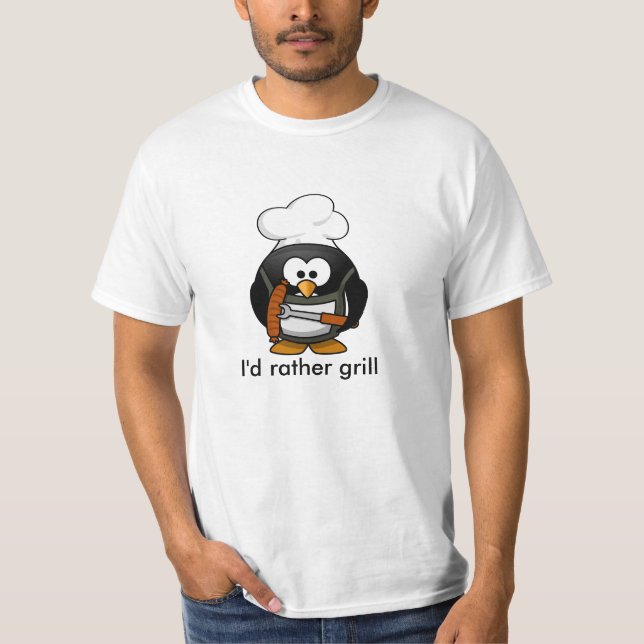 T-shirt Cozinheiro que do pinguim do churrasco eu grade da (Frente)