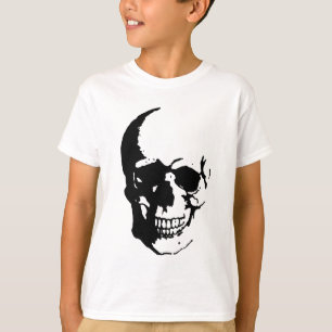 T-shirt Crânio - Arte de Fantasia de Metal Negro e Branco