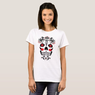 T-shirt Crânio colorido decorado no Halloween em transpar