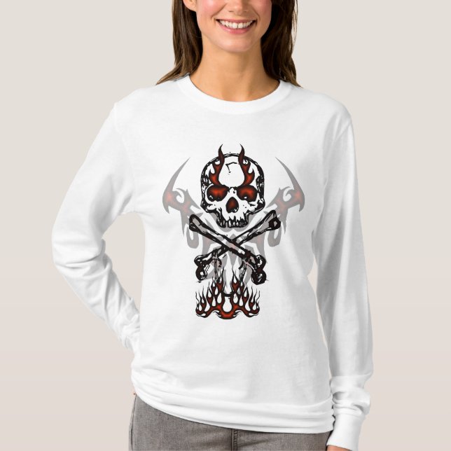 T-shirt Crânio com hoodie das chamas (Frente)