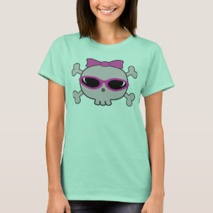 T-shirt Crânio cor-de-rosa & Crossbones dos desenhos