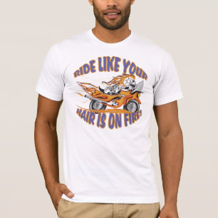 T-shirt Crânio de Motocicleta Flaming