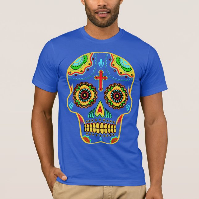 T-shirt Crânio do açúcar da cor completa (Frente)